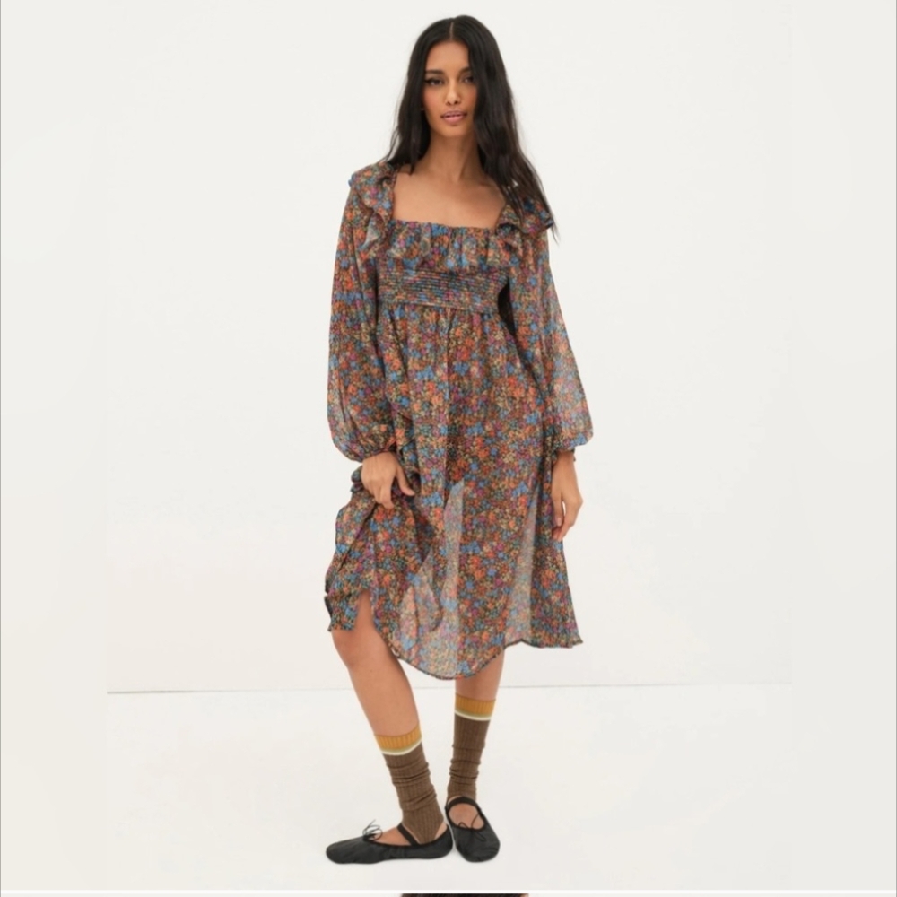 NWT For Love & Lemons Women's Brittany Floral Print Long Sleeve Midi Dress - Picture 2 of 5